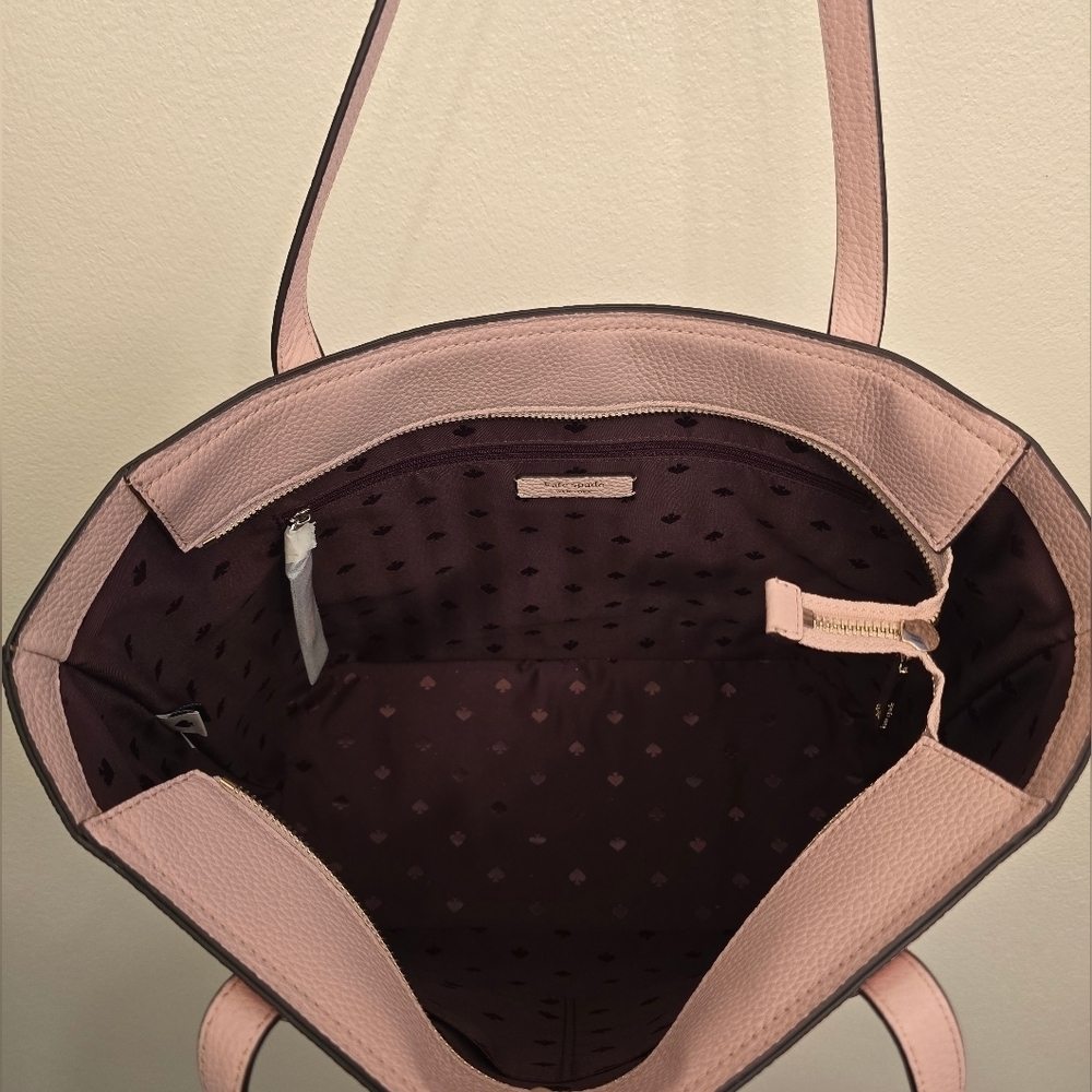 NWT Kate Spade Pebbled Leather Medium Top Zip Tote Bag, Rose Smoke - Picture 9 of 9